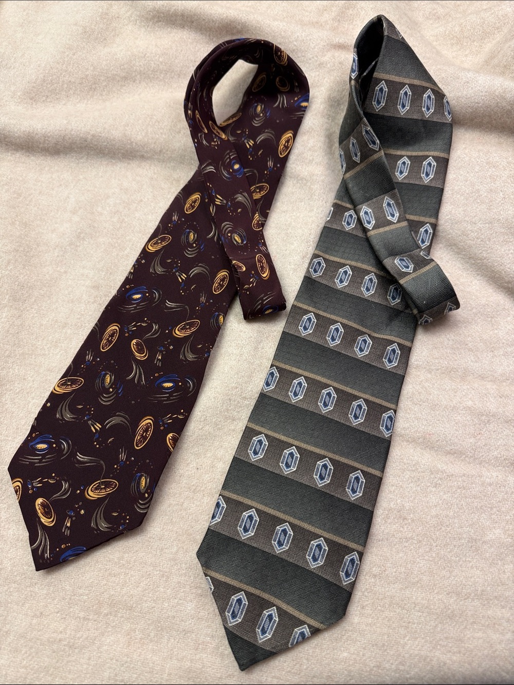 Men's Burgundy Space Pattern Tie and Olive & Gold Pattern Tie